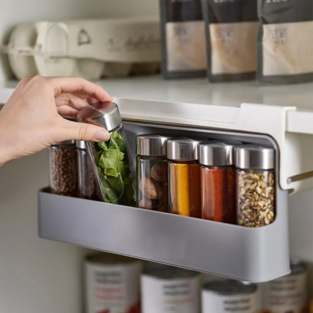Modern Seasoning Bottle Holder Wall-mounted Self-adhesive PP Under Cabinet Spice Rack Organizer Easy to Install for Kitchen
Modern Seasoning Bottle Holder Wall-mounted Self-adhesive PP Under Cabinet Spice Rack Organizer Easy to Install for Kitchen