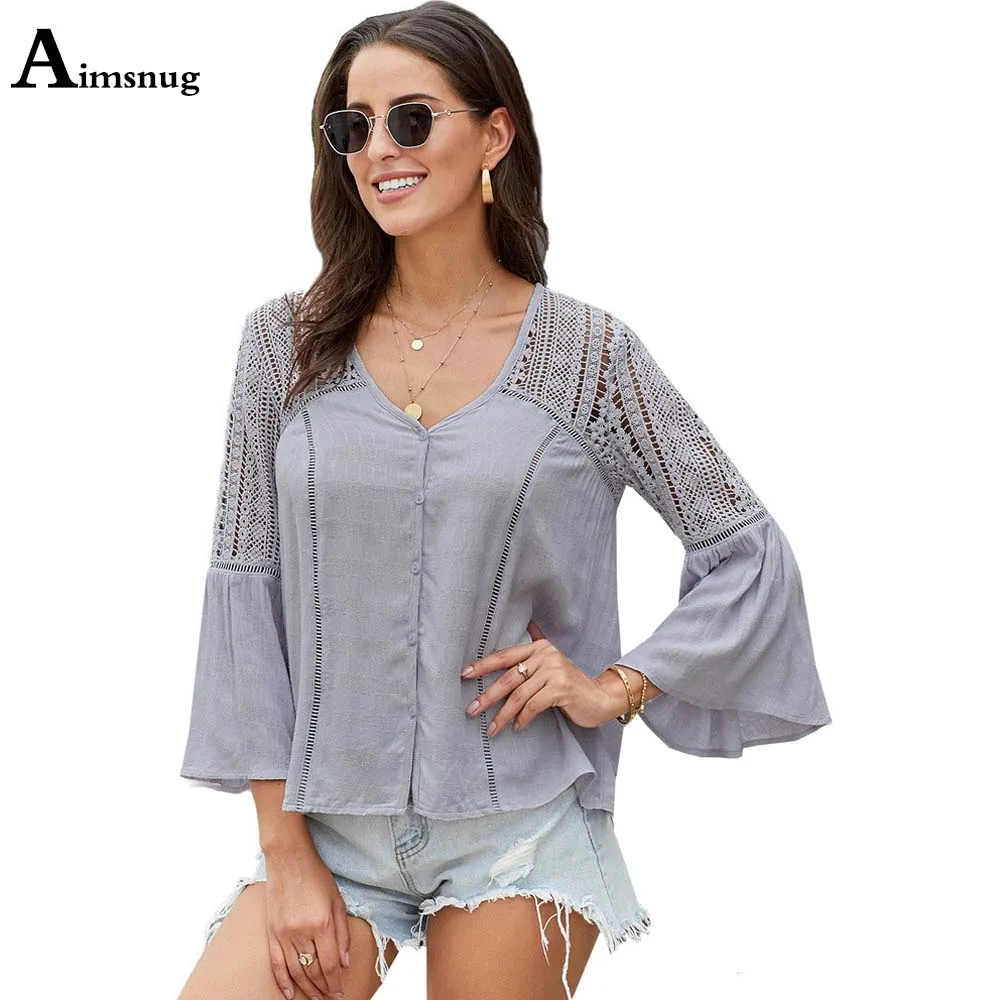 2021 Summer New Flare Sleeve Beach Shirts Women Hollow Out Tops Open Stitch V-neck Blouse Casual Knitting Shirts Femme Clothes
2021 Summer New Flare Sleeve Beach Shirts Women Hollow Out Tops Open Stitch V-neck Blouse Casual Knitting Shirts Femme Clothes