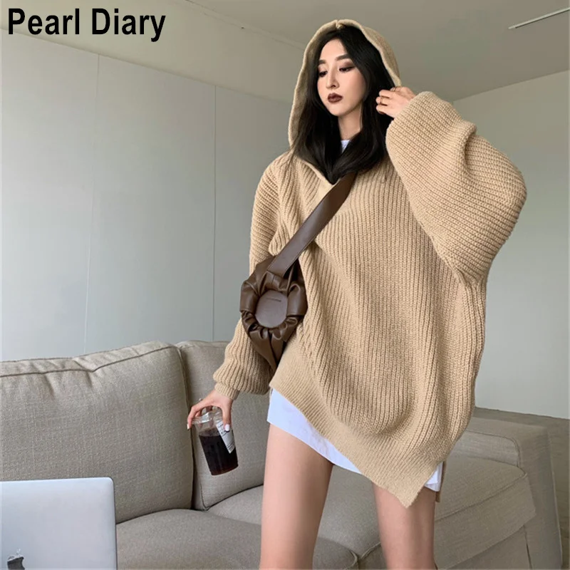 Autumn Winter Oversized Hooded Sweater Women Long Sleeve Solid Color Streetwear Loose Casual Knit Pullovers Vintage Knitwear
Autumn Winter Oversized Hooded Sweater Women Long Sleeve Solid Color Streetwear Loose Casual Knit Pullovers Vintage Knitwear