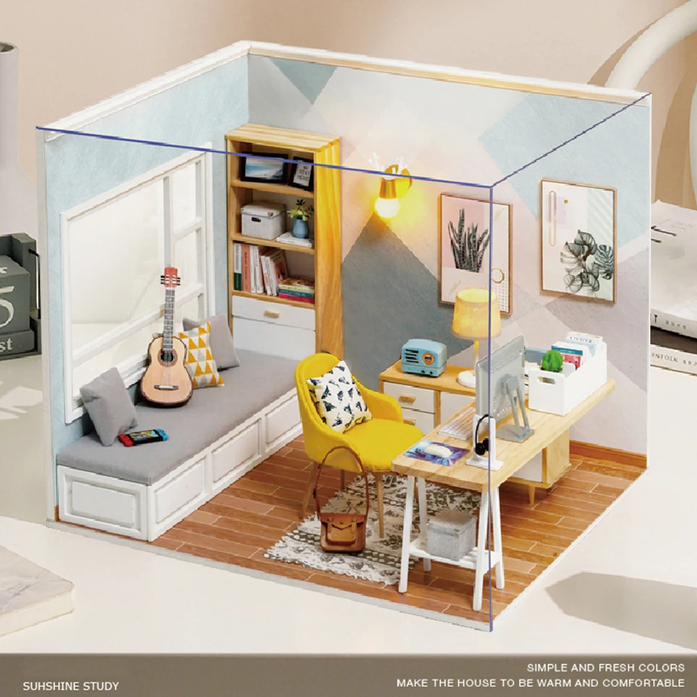 

Doll House Furniture Diy Miniature Dollhouse Kit Assembled Wooden Cabin Study Room Model For Children Christmas Birthday Gift