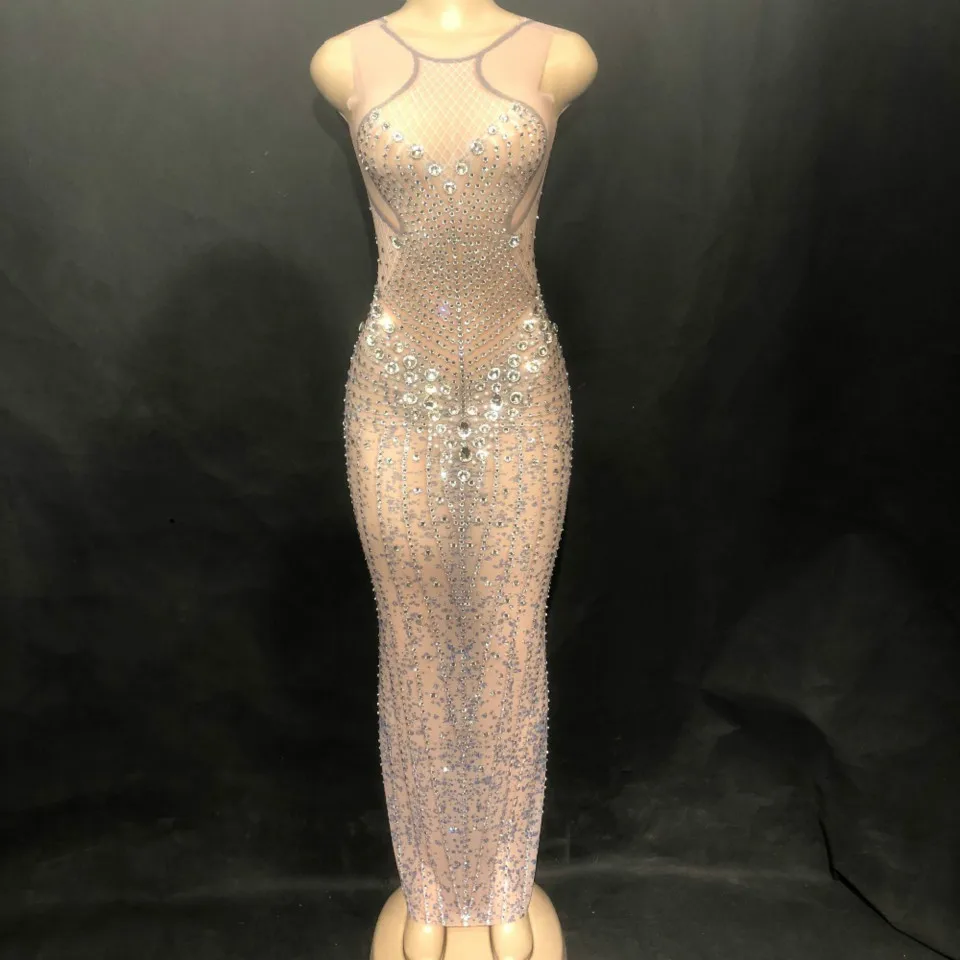 Sexy Bling Long Rhinestone bodycon Dress Women Net Yarn Sparkling Crystal Sleeveless Nightclub Party Dancer Singer Stage Wear
Sexy Bling Long Rhinestone bodycon Dress Women Net Yarn Sparkling Crystal Sleeveless Nightclub Party Dancer Singer Stage Wear