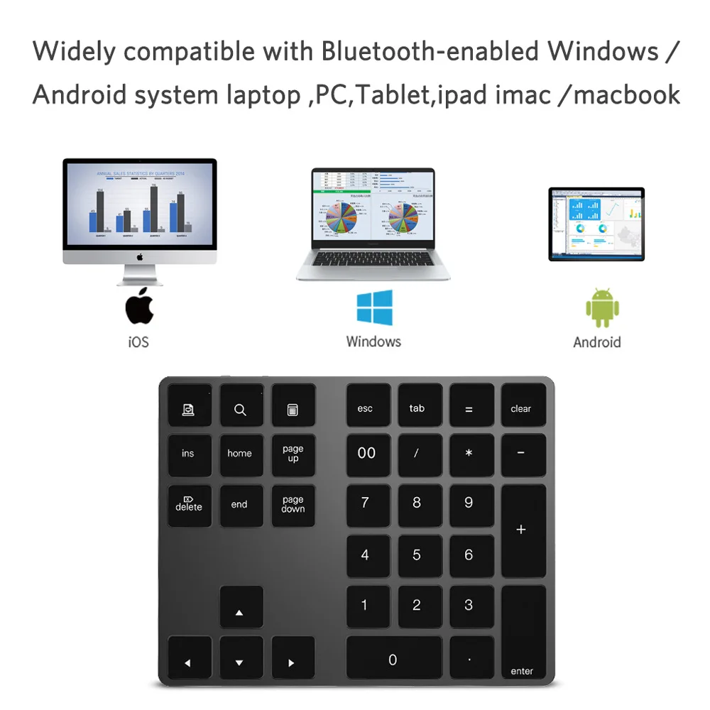 Клиновидная Беспроводная мини-клавиатура из алюминиевого сплава 34 клавиши Bluetooth