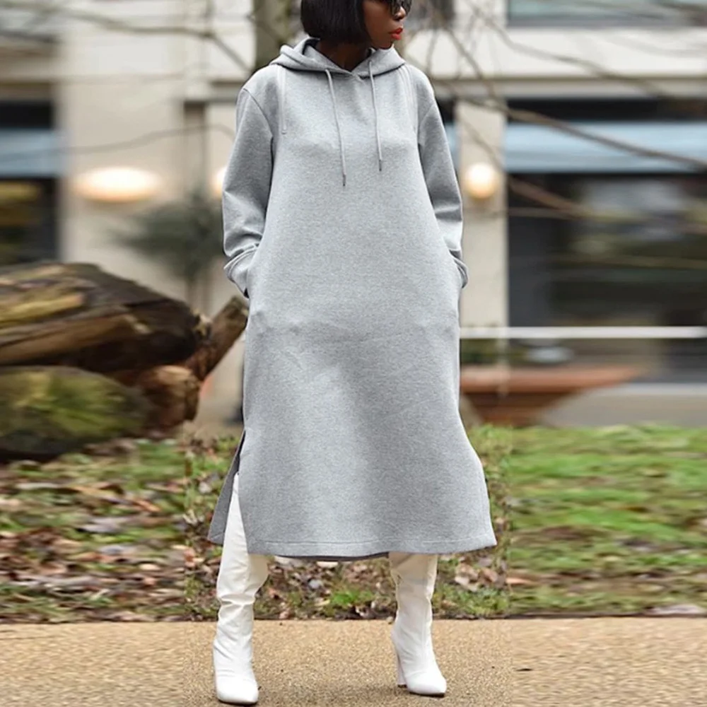 Grey Hoodies Dress Hooded for Women Full Sleeve Zipper Side Split Loose Fashion Autumn Winter New Long Dress Vestidos Clothes
Grey Hoodies Dress Hooded for Women Full Sleeve Zipper Side Split Loose Fashion Autumn Winter New Long Dress Vestidos Clothes
