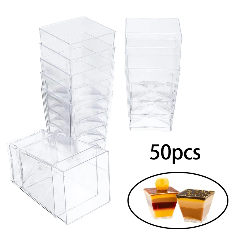 

50 шт 60 мл 2 унции одноразовые пластиковые чашки для торта прозрачный трапециевидный контейнер для еды для Желе Йогурт муссы десерт выпечки