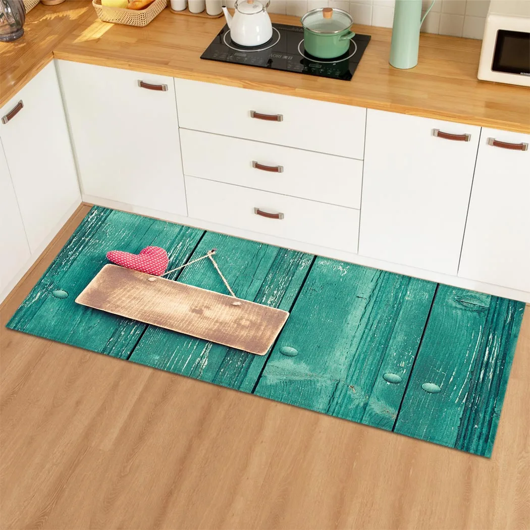 

Wood Grain Kitchen Carpet Doormats Anti-slip Flannel Floor Mats Short Plush Rugs for Bedroom Living Room Bathroom