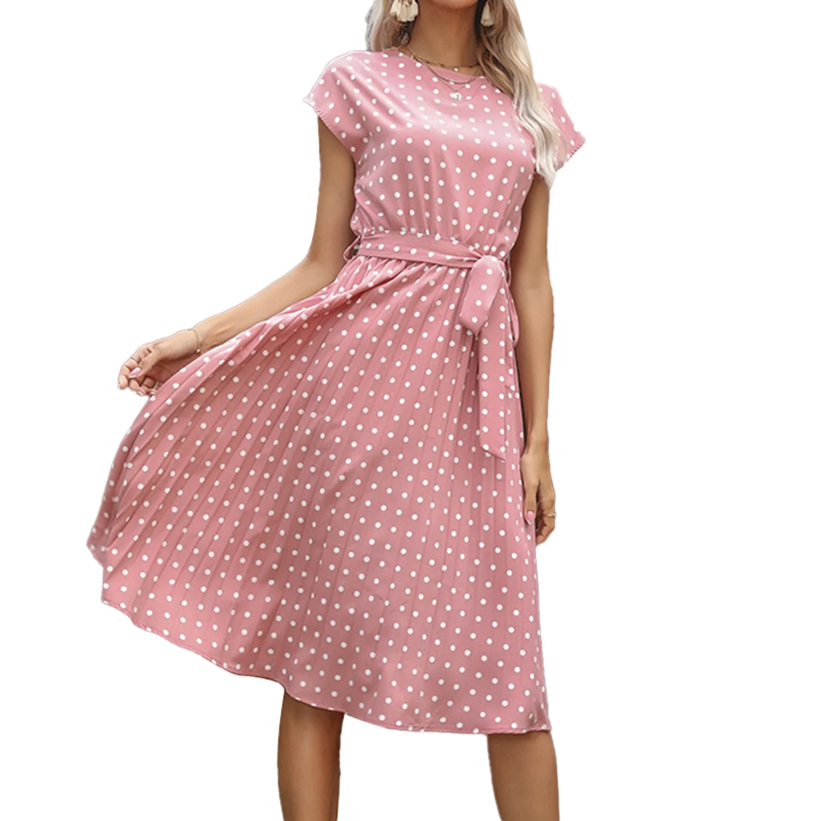 Polka Dot Print Round Neck Short Sleeve Dress Summer Women Clothing Fashion Elastic Waist Hedging Lace Up HSJ88
Polka Dot Print Round Neck Short Sleeve Dress Summer Women Clothing Fashion Elastic Waist Hedging Lace Up HSJ88