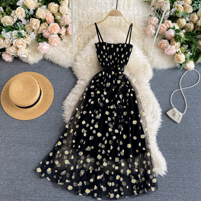Korean Fashion Daisy Flower Print Mesh Dress 2021 Summer Two Layers Spaghetti Strap Vacation Midi Dress Beach Vestidos
Korean Fashion Daisy Flower Print Mesh Dress 2021 Summer Two Layers Spaghetti Strap Vacation Midi Dress Beach Vestidos