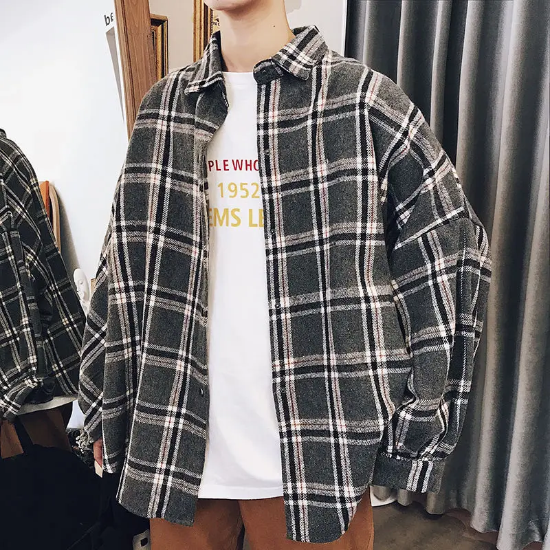 Men's Shirts 2020 Autumn and Winter Plaid Men's Korean Style Shirts Handsome Loose Hong Kong Style Long-Sleeved Shirts
Men's Shirts 2020 Autumn and Winter Plaid Men's Korean Style Shirts Handsome Loose Hong Kong Style Long-Sleeved Shirts