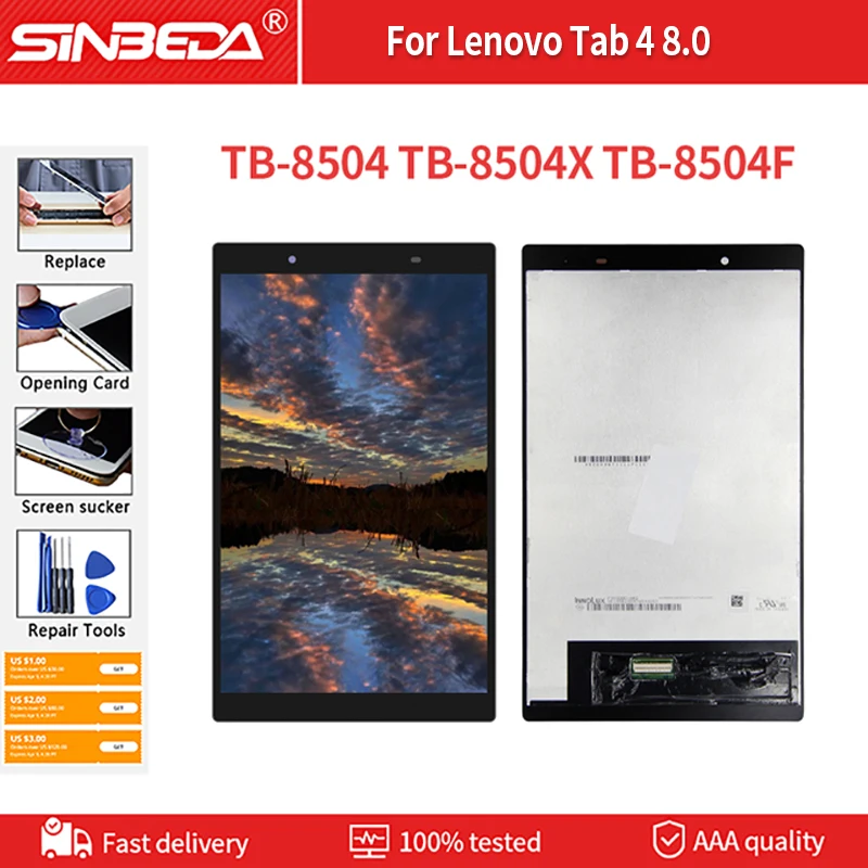 

100% Tested 8.0" For Lenovo Tab 4 LCD TB-8504 TB-8504F TB-8504N TB-8504X TB-8504P Touch Screen Glass Sensor Assembly Free Tools