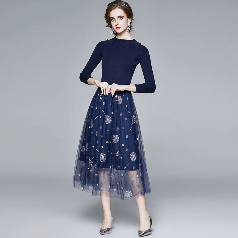 Autumn Winter Elegant Knitted Pullover Midi Dress Women Long Sleeve Casual Fake Two Piece Thick Patchwork Stitching Vestidos 
Autumn Winter Elegant Knitted Pullover Midi Dress Women Long Sleeve Casual Fake Two Piece Thick Patchwork Stitching Vestidos