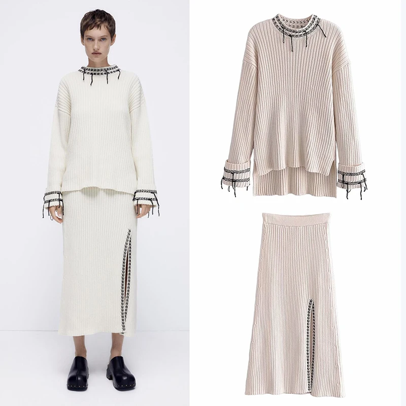 Женская Осенняя одежда Uniera 2021 Za, новый модный трендовый женский свитер с круглым вырезом и украшенной булавками вязаная юбка
Женская Осенняя одежда Uniera 2021 Za, новый модный трендовый женский свитер с круглым вырезом и украшенной булавками вязаная юбка