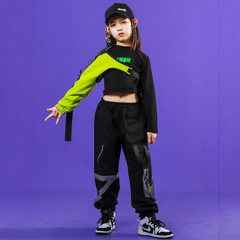 Kids 2 Pieces Sets Sweatshirt Pant Children Streetwear Hip Hop Tracksuit Sports Top Cargo Trousers Stage Show Dance Clothing | Мать и