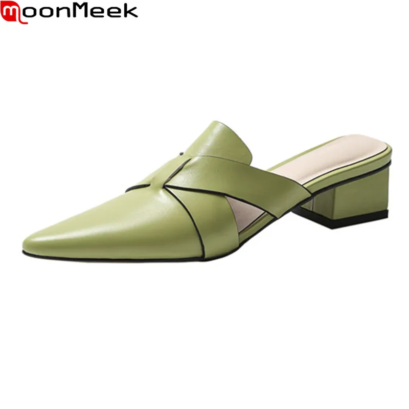 MoonMeek/Новое Шлепанцы из натуральной кожи женские модные ботинки, полусапожки, ботильоны с квадратным каблуком, с острым носком; Модные босон... 
MoonMeek/Новое Шлепанцы из натуральной кожи женские модные ботинки, полусапожки, ботильоны с квадратным каблуком, с острым носком; Модные босон...