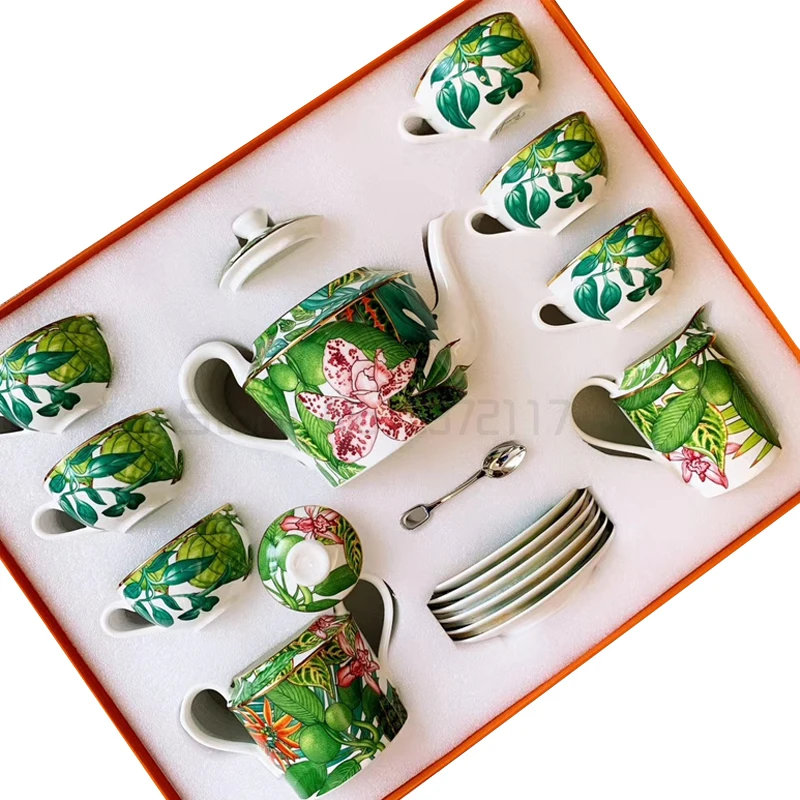 

Equatorial jungle Bone China Coffee Drinkware Set European Afternoon Tea Cup And Saucer set Home Wedding