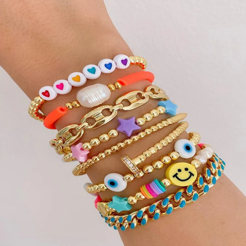 KKBEAD 2021 Heishi Pearl Bracelets Set Gold Color Beaded Jewelry for Women Heart Star Evil Eye Pulseras Enamel Chain Bracelets
KKBEAD 2021 Heishi Pearl Bracelets Set Gold Color Beaded Jewelry for Women Heart Star Evil Eye Pulseras Enamel Chain Bracelets