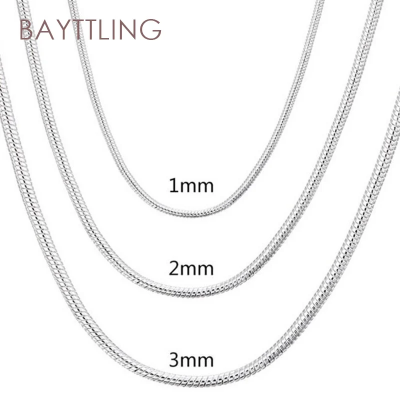 

BAYTTLING 925 Silver 1MM 2MM 3MM 16/18/20/22/24/26/28/30 Inch Snake Chain Necklace For Woman Fashion Wedding Jewelry Gift