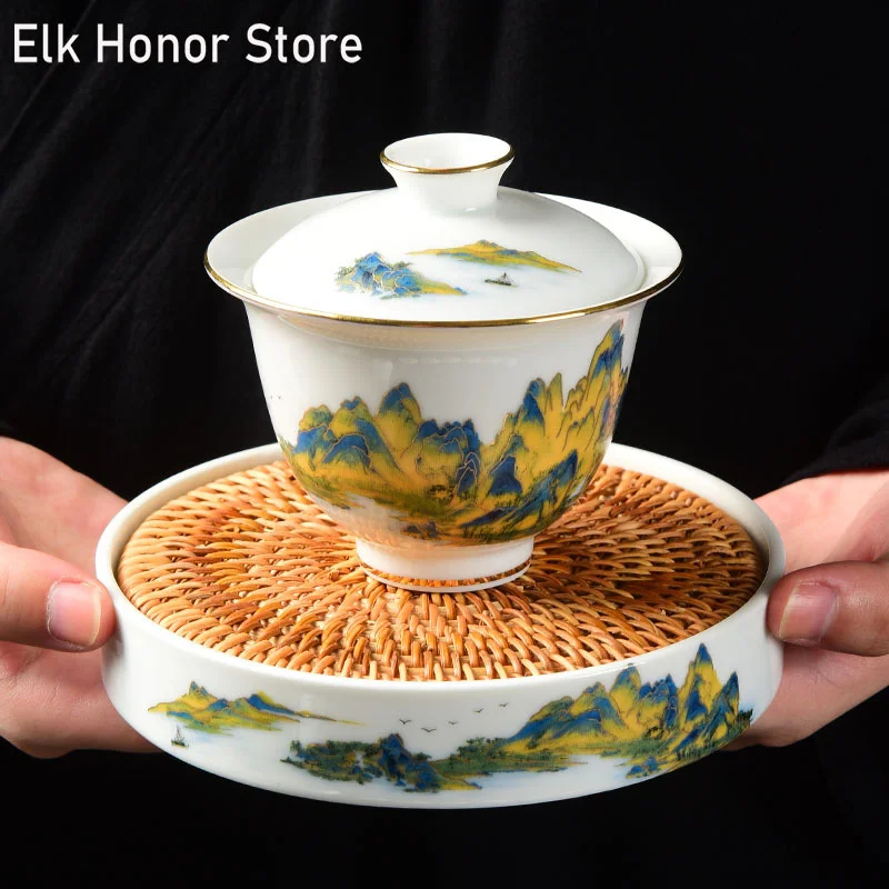 Белая керамика, одночашечные чашки санкai Gaiwan, ручная роспись, ландшафт, чайные чашки Gaiwan, искусственная чаша для чая кунг-фу, офисное украшение
Белая керамика, одночашечные чашки санкai Gaiwan, ручная роспись, ландшафт, чайные чашки Gaiwan, искусственная чаша для чая кунг-фу, офисное украшение