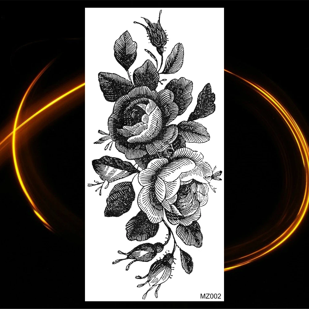 Черная Реалистичная Роза цветок временные татуировки для женщин взрослые