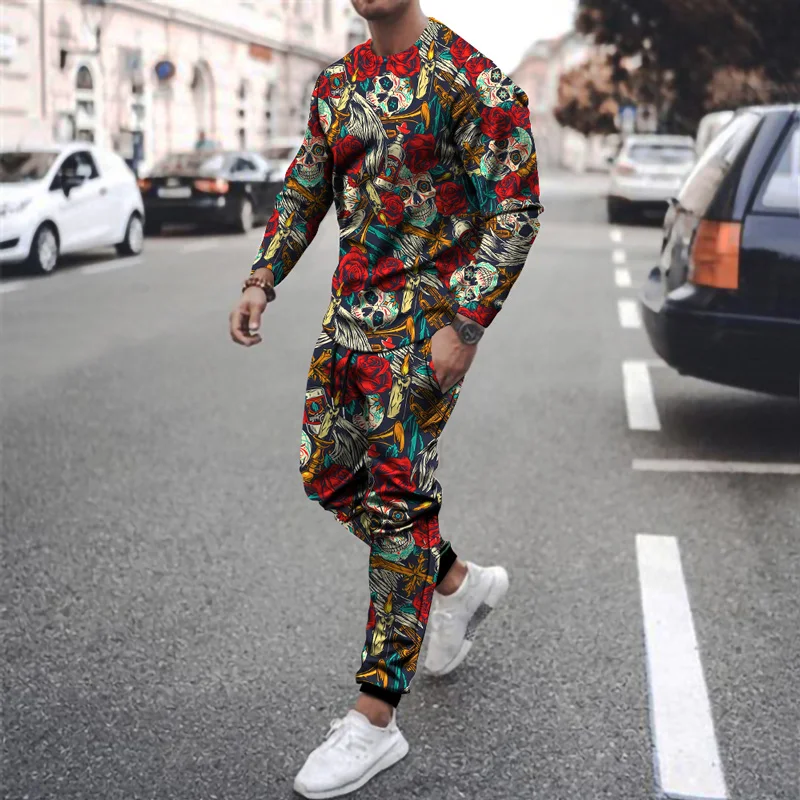 Autumn and winter new men's casual sports suit 3D printing Harajuku long-sleeved male horror skull print crew neck costume
Autumn and winter new men's casual sports suit 3D printing Harajuku long-sleeved male horror skull print crew neck costume