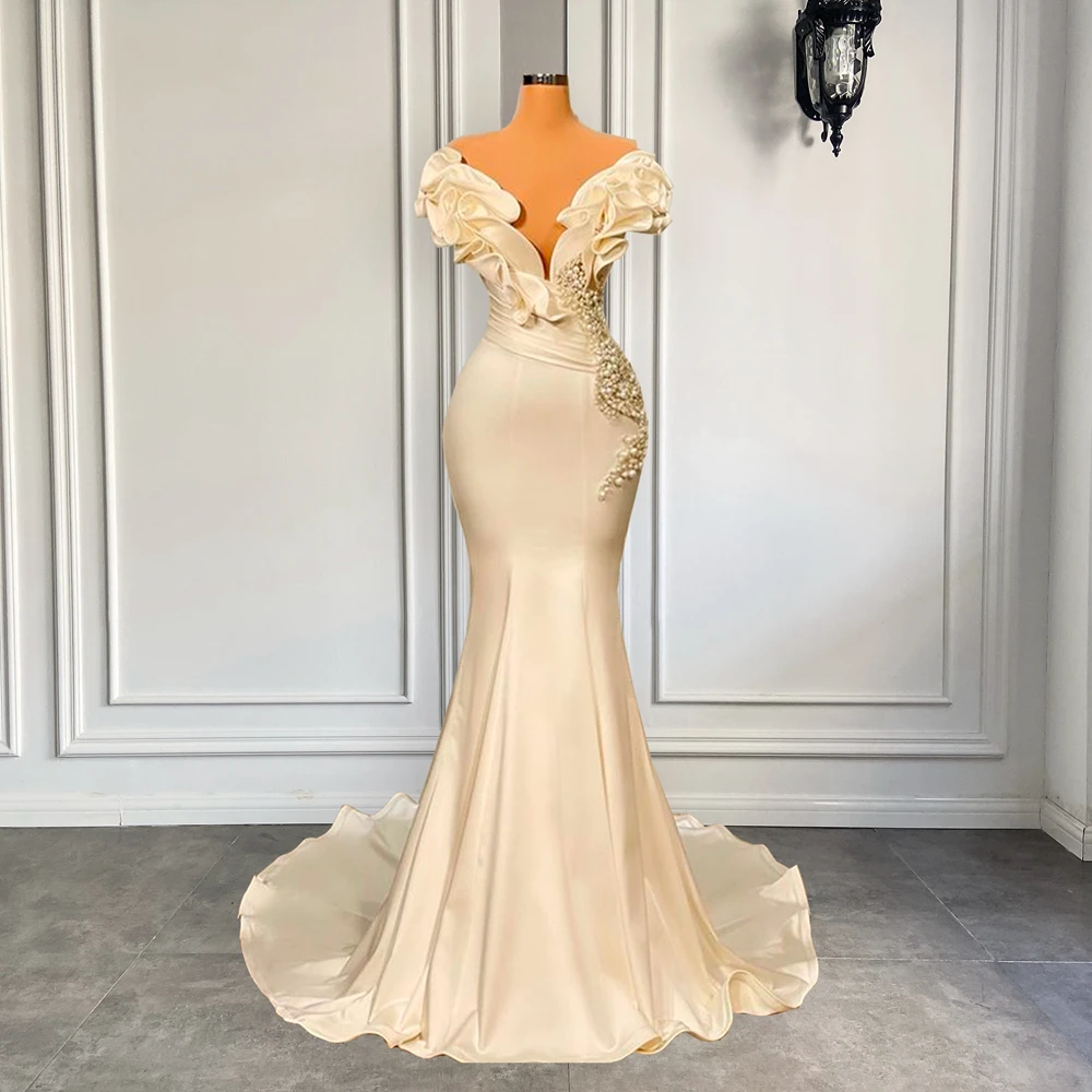 Gorgeous Long Evening Dresses 2022 Mermaid V-neck Beaded White Satin African Women Formal Evening Gowns For Party
Gorgeous Long Evening Dresses 2022 Mermaid V-neck Beaded White Satin African Women Formal Evening Gowns For Party