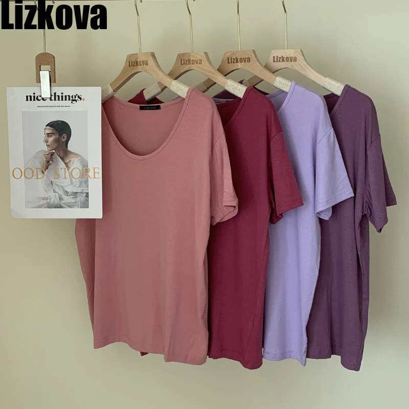 Футболка Lizkova женская с коротким рукавом и круглым вырезом свободная хлопковая