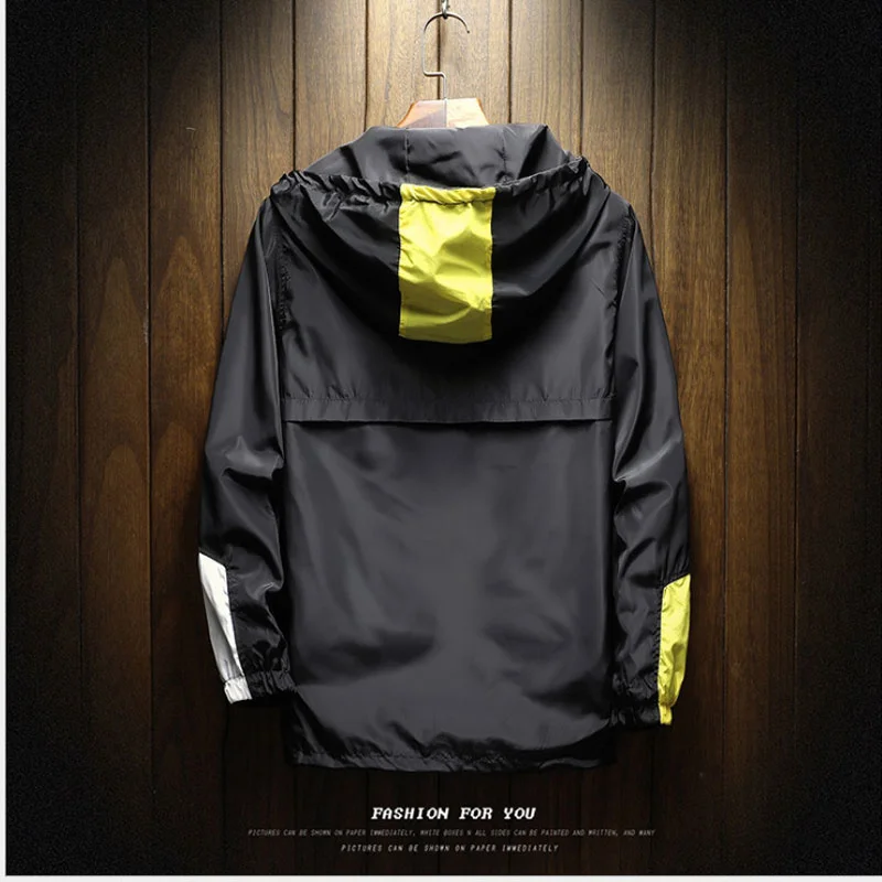 Black and white Spring and Autumn Jacket Men Lightweight Hooded Zipper Waterproof Coat Windproof Outdoor Sportswear Asian size 
Black and white Spring and Autumn Jacket Men Lightweight Hooded Zipper Waterproof Coat Windproof Outdoor Sportswear Asian size