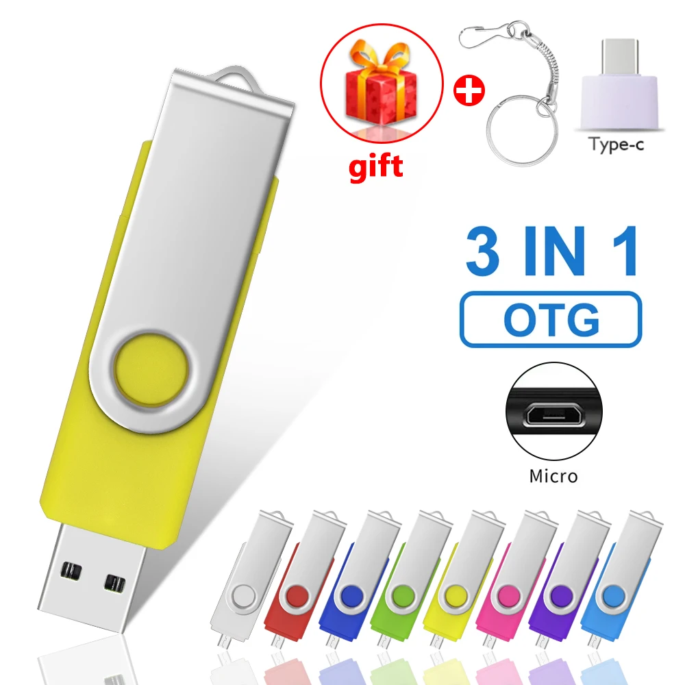 Металлический OTG 3 в 1 флэш накопитель 4 ГБ 8 Micro Usb карта памяти 64 Гб 32 Type C адаптер USB 2