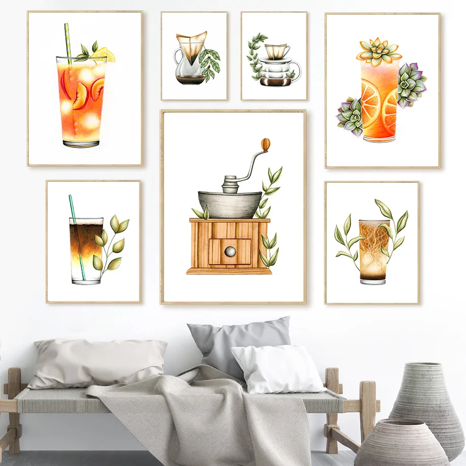 Modern Watercolor Juice Drink Coffee Leaf Wall Art Canvas Painting Nordic Posters And Prints Wall Pictures For Living Room Decor
Modern Watercolor Juice Drink Coffee Leaf Wall Art Canvas Painting Nordic Posters And Prints Wall Pictures For Living Room Decor