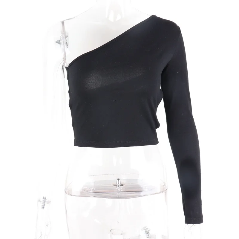 Casual Solid Basic Skew Collar Tee Shirt Fashion One Shoulder Long Sleeve Women Top Sexy Black Bandage Backless Feminine Clothes
Casual Solid Basic Skew Collar Tee Shirt Fashion One Shoulder Long Sleeve Women Top Sexy Black Bandage Backless Feminine Clothes
