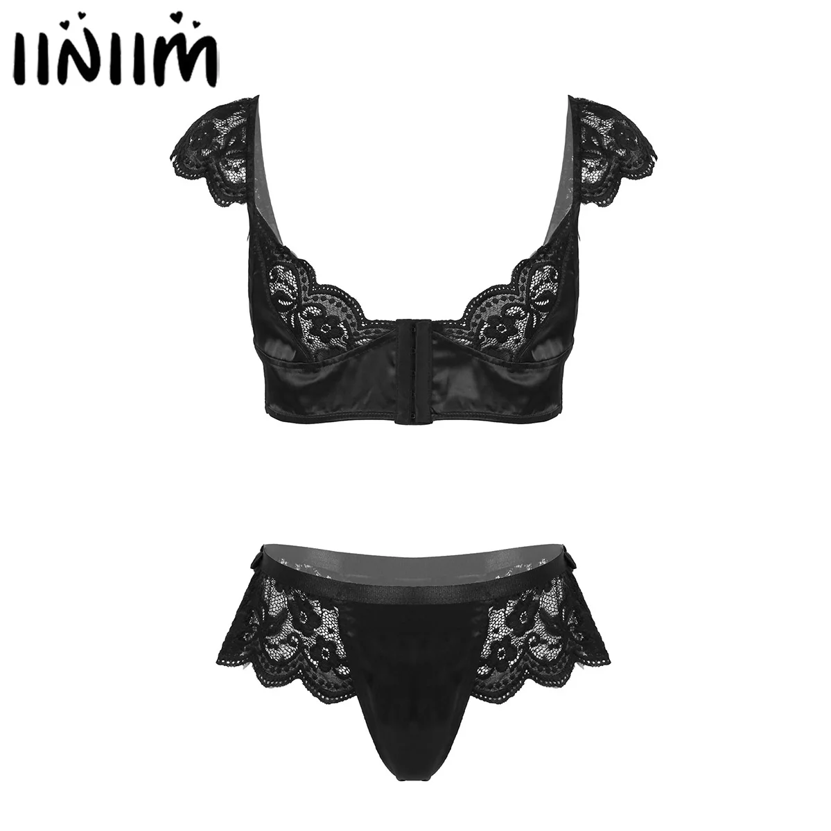 Gay Mens Sexy Lace Patchwork Satin Lingerie Suit Sissy Nightwear Front Closure Bralette Bra Tops with Bowknot Decor Briefs
Gay Mens Sexy Lace Patchwork Satin Lingerie Suit Sissy Nightwear Front Closure Bralette Bra Tops with Bowknot Decor Briefs