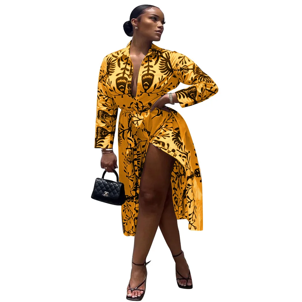 African Women's Elegant Long Sleeve Dress Casual Slim Belt Button Printed Shirt Long Skirt 2021 Fall Sexy Slit African Clothing
African Women's Elegant Long Sleeve Dress Casual Slim Belt Button Printed Shirt Long Skirt 2021 Fall Sexy Slit African Clothing