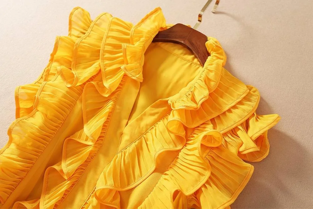 Runway Ladies Summer Fashion Robe Sleeveless Yellow Ruffles Draped Luxury Party Dress
Runway Ladies Summer Fashion Robe Sleeveless Yellow Ruffles Draped Luxury Party Dress