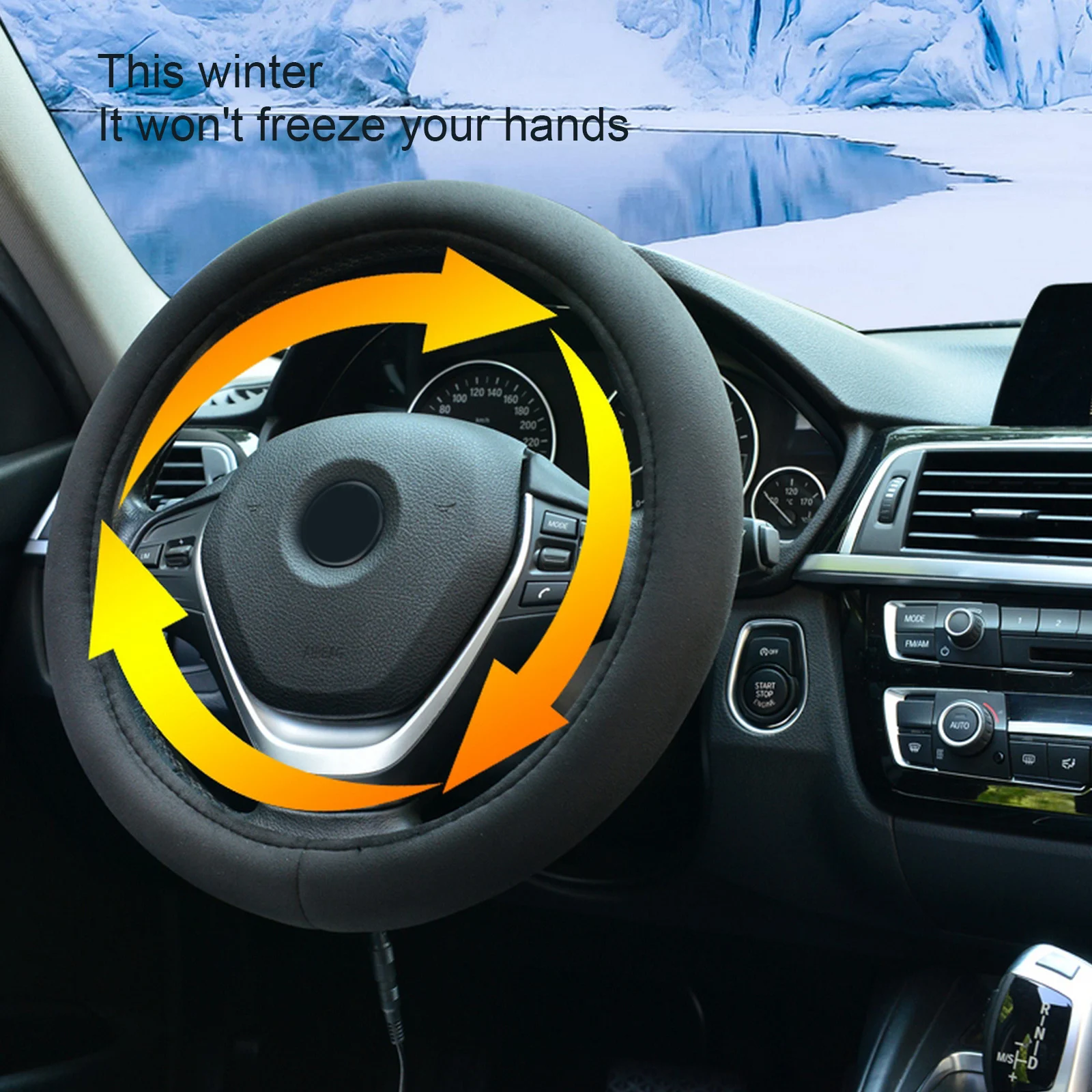 

Winter Heated Heating Electric Steering Wheel Covers Warmer Winter Steering Covers Car Lighter Plug for 37-38cm Outer Diameter