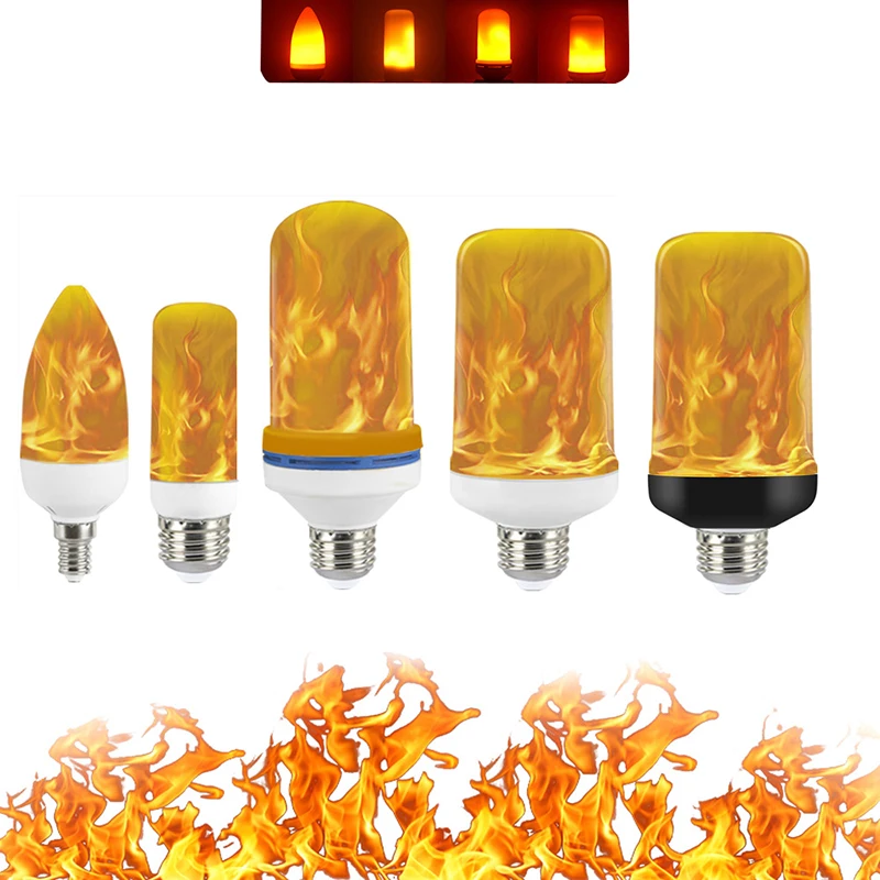 

E27 E14 LED Dynamic Flame Light Effect Fire Bulb Creative Flickering Emulation 85V-265V 220V 110V Corn Lamps For Home Decorative
