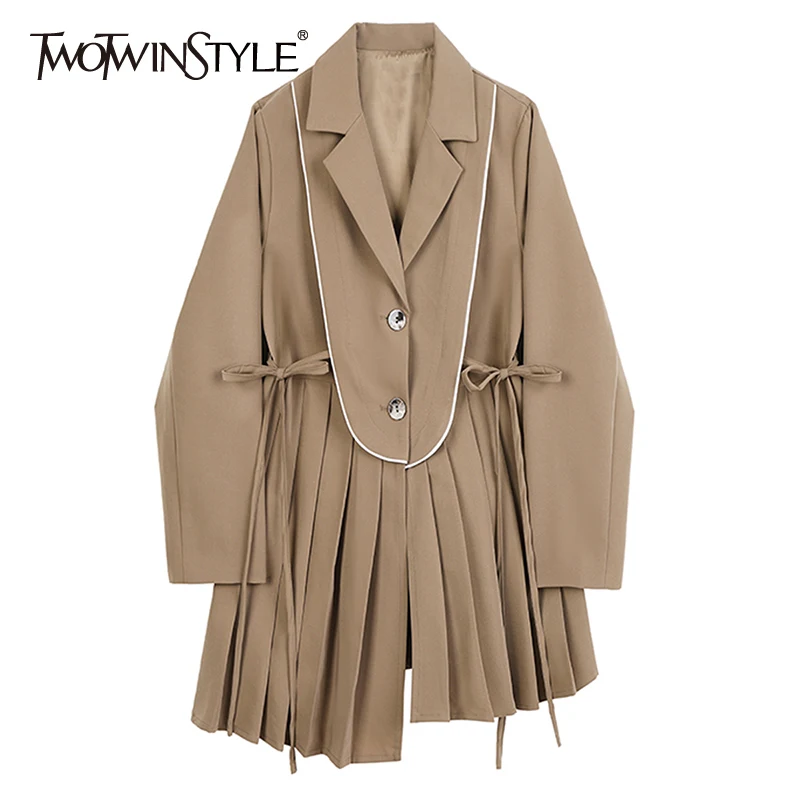 TWOTWINSTYLE Casual Patchwork Pleated Dress For Women Notched Long Sleeve Irregular Hem Elegant Dresses Female Fashion New 2022
TWOTWINSTYLE Casual Patchwork Pleated Dress For Women Notched Long Sleeve Irregular Hem Elegant Dresses Female Fashion New 2022