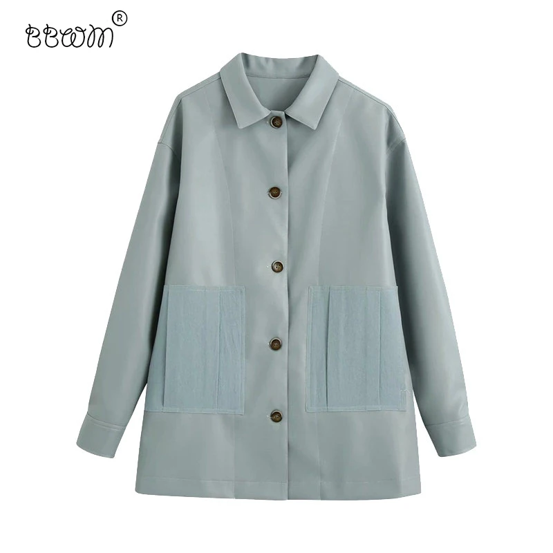 Tide Women Pop Vogue Mint Pockets Faux Leather Loose Jacket Vintage Long Sleeve Buttons Coat Female Chic Outerwear
Tide Women Pop Vogue Mint Pockets Faux Leather Loose Jacket Vintage Long Sleeve Buttons Coat Female Chic Outerwear