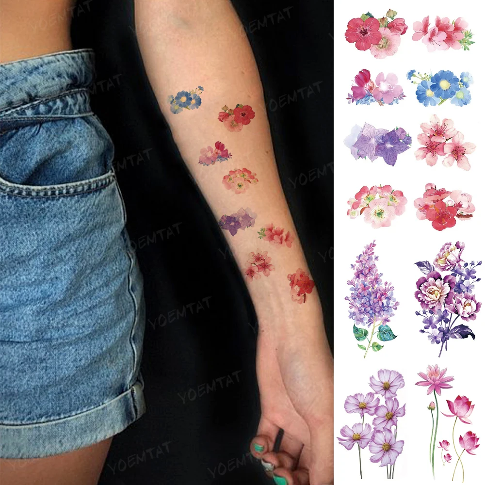 

Waterproof Temporary Tattoo Sticker Watercolor Inkjet Flower Lavender Daisy Peony Flash Tatto Woman Arm Body Art Fake Tatoo Man
