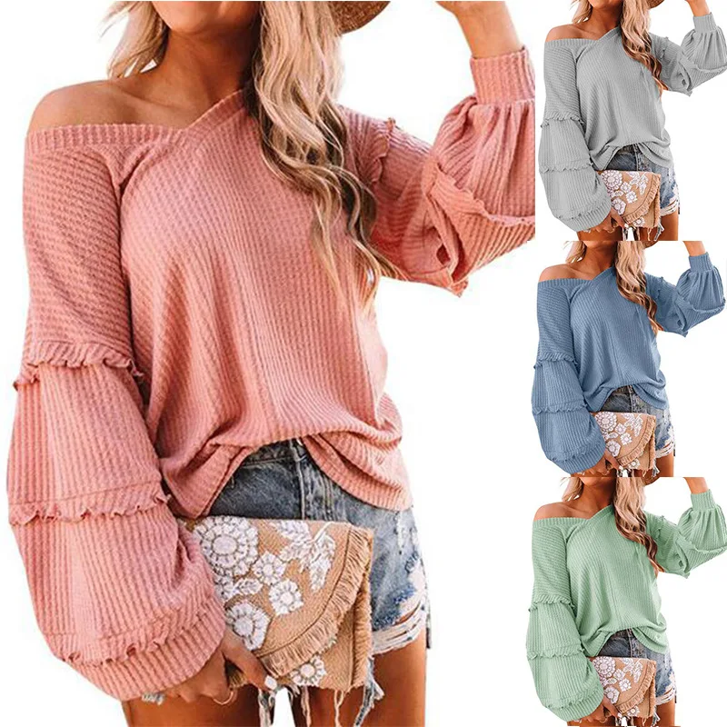 New Fashion Blend Cotton Waffle V-neck Lantern Women Long Sleeve Blouse T Shirt 
New Fashion Blend Cotton Waffle V-neck Lantern Women Long Sleeve Blouse T Shirt