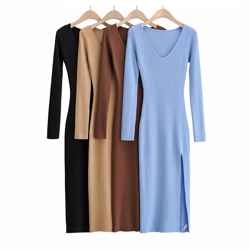 Sexy Women Sweater Long Dress Long Sleeve V Neck Ribbed Bodycon Knitted Midi Dress Slim Ladies Dresses
Sexy Women Sweater Long Dress Long Sleeve V Neck Ribbed Bodycon Knitted Midi Dress Slim Ladies Dresses