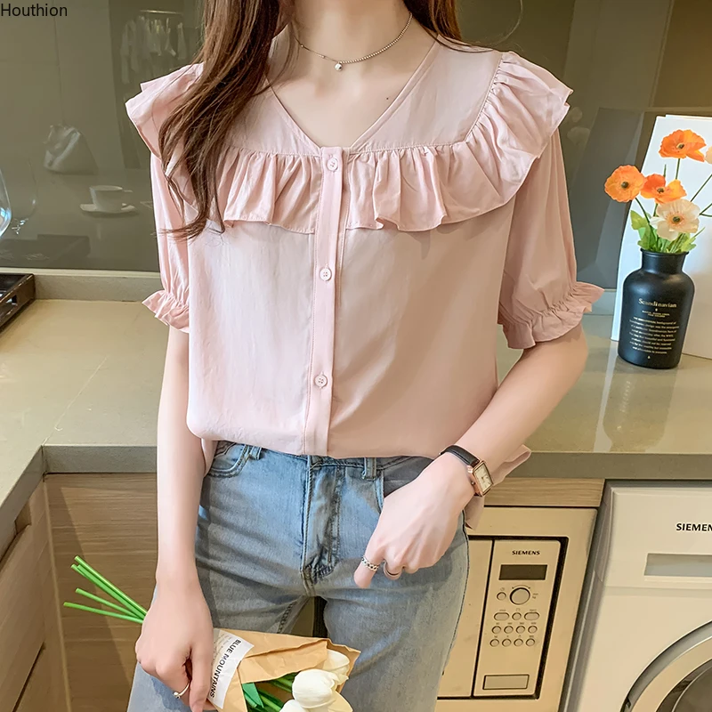 Houthion Silk Women's Blouses Short Sleeve Top Plus Size Shirt Solid New Korean Casual Tops Fashion Chiffon Blouse Ruffles
Houthion Silk Women's Blouses Short Sleeve Top Plus Size Shirt Solid New Korean Casual Tops Fashion Chiffon Blouse Ruffles