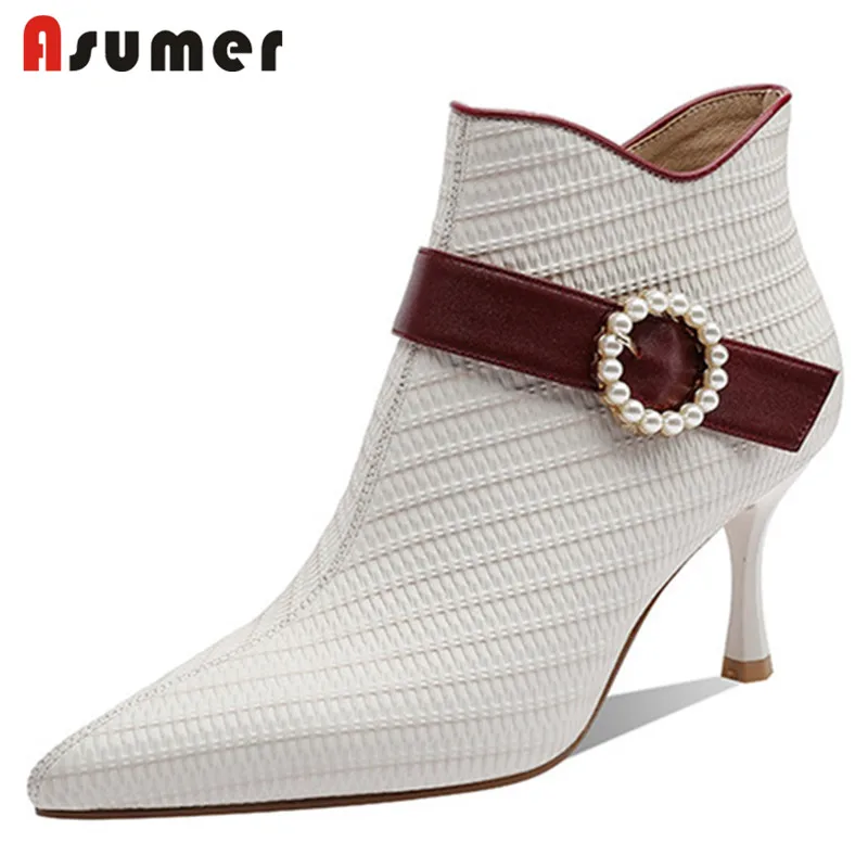 Asumer 2022 New Arrive Genuine Leather Boots Women Thin High Heels Dress Party Shoes Pearl Buckle Autumn Women Ankle Boots
Asumer 2022 New Arrive Genuine Leather Boots Women Thin High Heels Dress Party Shoes Pearl Buckle Autumn Women Ankle Boots