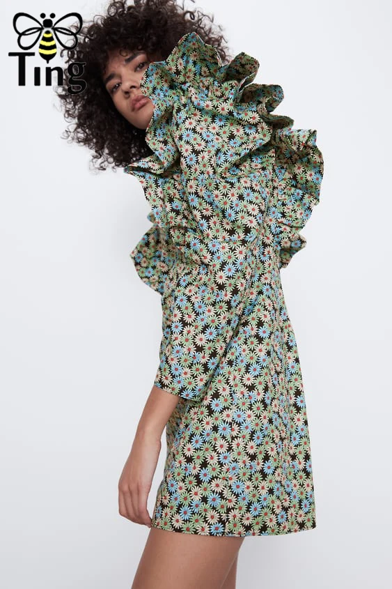 Женское короткое платье с оборками Tingfly дизайнерское винтажное Повседневное
