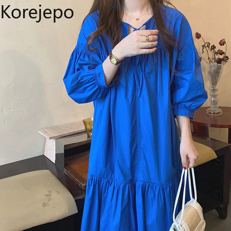 Женское платье с пышными рукавами, Однотонное голубое платье выше колена в Корейском стиле ретро, осень 2021
Женское платье с пышными рукавами, Однотонное голубое платье выше колена в Корейском стиле ретро, осень 2021