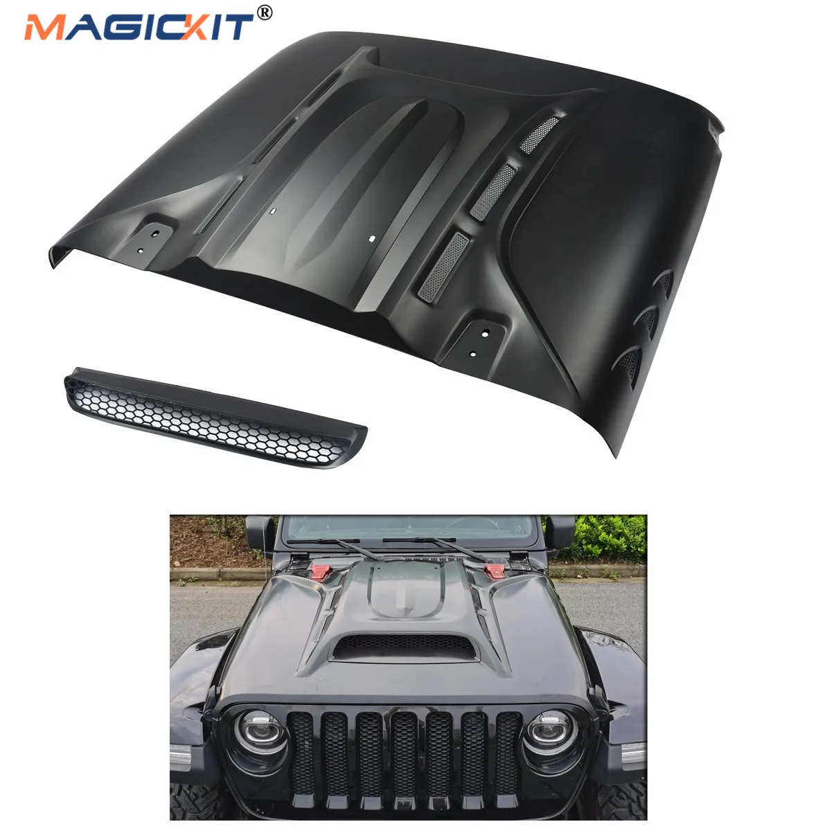 

MagicKit For 2018 2019 2020 Jeep Wrangler JL Gladiator JT Unlimited Steel Hood Vented