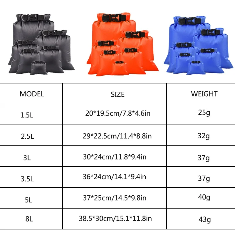 6pcs/set Outdoor Dry Waterproof Bag Dry Bag Sack Floating Gear Bags For Boating Fishing Rafting Swimming 1.5 / 2.5 / 3 / 3.5
6pcs/set Outdoor Dry Waterproof Bag Dry Bag Sack Floating Gear Bags For Boating Fishing Rafting Swimming 1.5 / 2.5 / 3 / 3.5