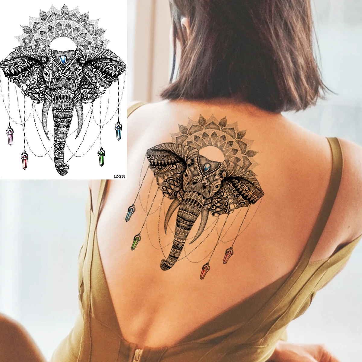 

Black Henna Mandala Temporary Tattoos For Women Girls Realistic Snake Elephant Fake Tattoo Sticker UnderBoobs Body Tatoos Lotus