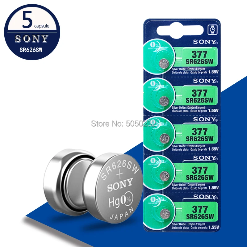 5 шт. для Sony оригинальный 377 SR626SW SR626 AG4 1,55 V Серебряный оксид, батарейка для часов SR626SW 377 376, сделано в Японии
5 шт. для Sony оригинальный 377 SR626SW SR626 AG4 1,55 V Серебряный оксид, батарейка для часов SR626SW 377 376, сделано в Японии