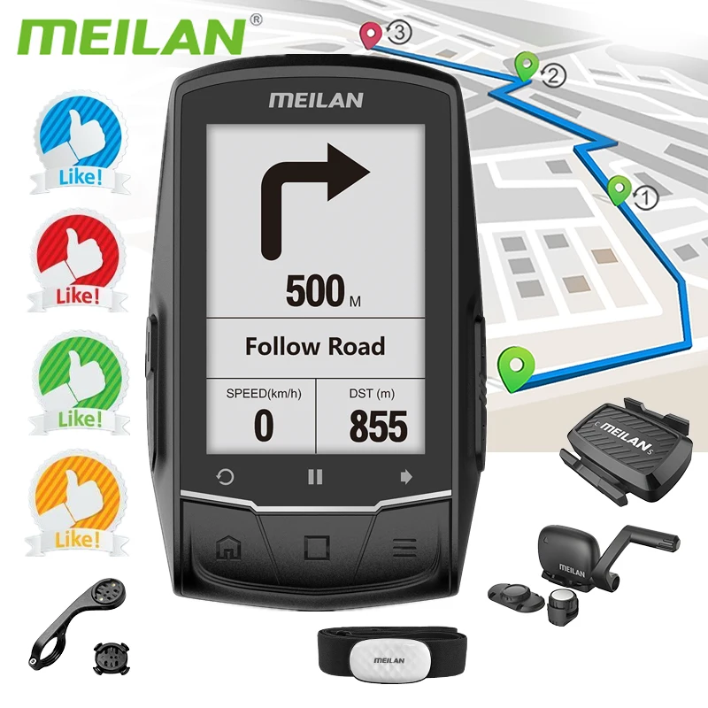 

Meilan M1 Bike GPS bicycle Computer GPS Navigation BLE4.0 speedometer Connect for Cycling with Cadence/HR Monitor/Power meter