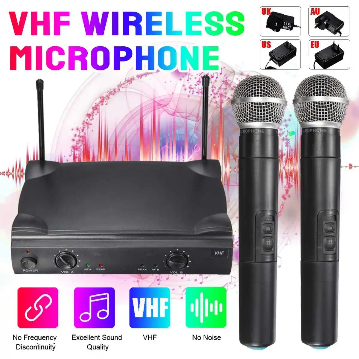 Professional 2 Channel Dual VHF Handheld Wireless Microphone with Receiver For Kareoke microphone Party KTV Studio
Professional 2 Channel Dual VHF Handheld Wireless Microphone with Receiver For Kareoke microphone Party KTV Studio