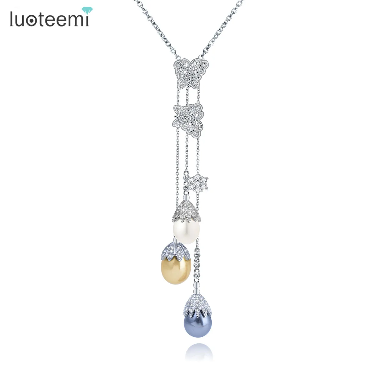 LUOTEEMI Fashion Double Cute Butterfly With Multi-Color Shell Waterdrop Pearl Drop Long Tassel Chain Necklace For Women Wholesal
LUOTEEMI Fashion Double Cute Butterfly With Multi-Color Shell Waterdrop Pearl Drop Long Tassel Chain Necklace For Women Wholesal